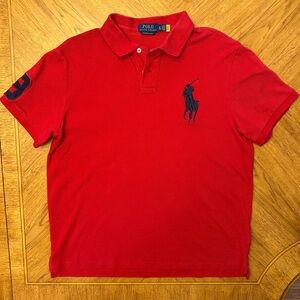 Polo Ralph Lauren Shirt Mens Size XL Red Big Pony Custom Slim Fit #3 Arm Patch